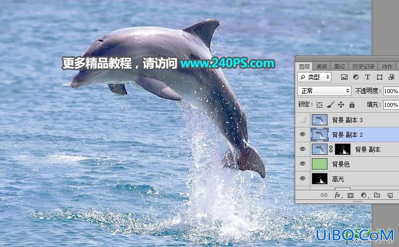 利用PS通道及调色工具快速把跃出水面的海豚素材图片