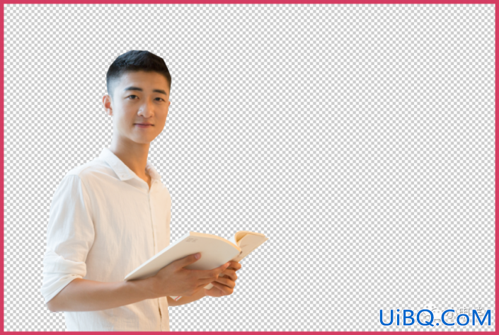 PS给图书馆中帅气的小哥哥照片进行抠图。