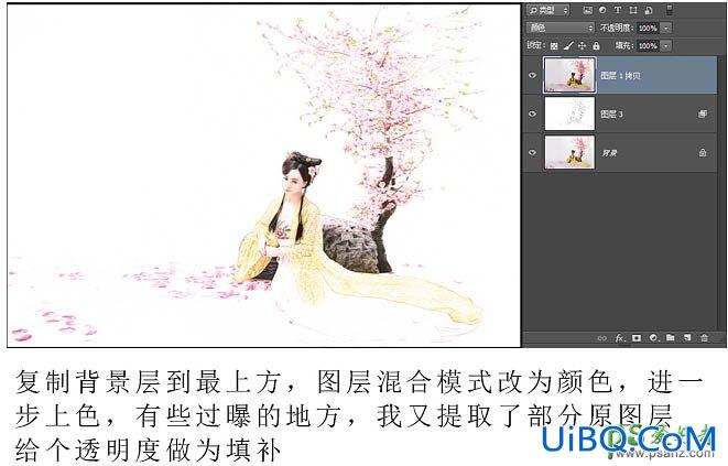 PS滤镜和图层叠加工具制作仿工笔画效果的古典美女人像