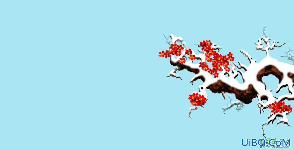 巧用PS自带笔刷及滤镜制作漫天飞雪梅花图，中国风梅花图