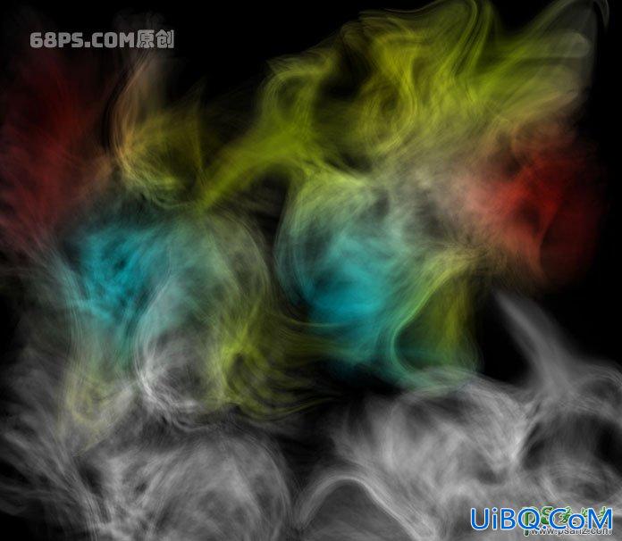 用PS中的液化工具如何快速制作漂亮的彩色烟雾素材图。
