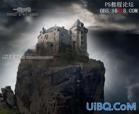 PS合成屹立在高山上的城堡