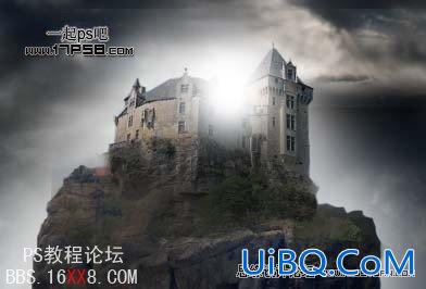 PS合成屹立在高山上的城堡