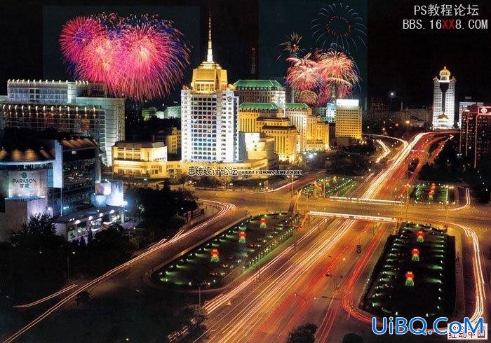PS使用焰火素材合成夜景烟花效果