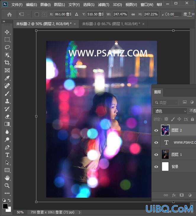 利用Photoshop滤镜给风情少女夜景照制作出夜晚光斑艺术效果。