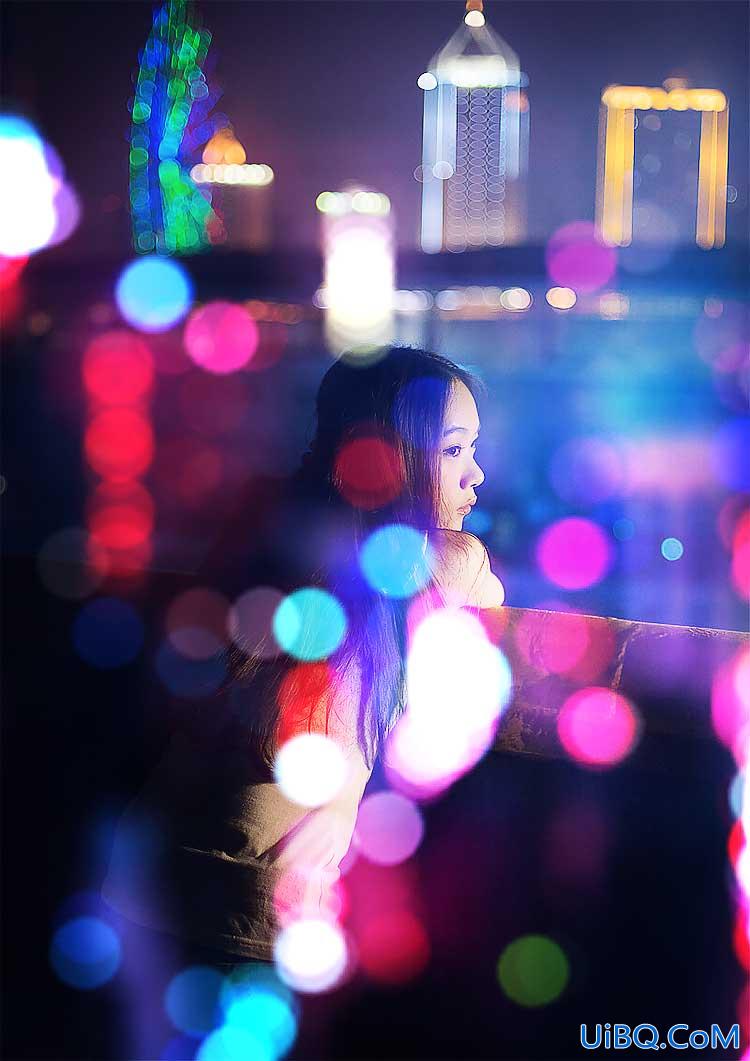 利用Photoshop滤镜给风情少女夜景照制作出夜晚光斑艺术效果。