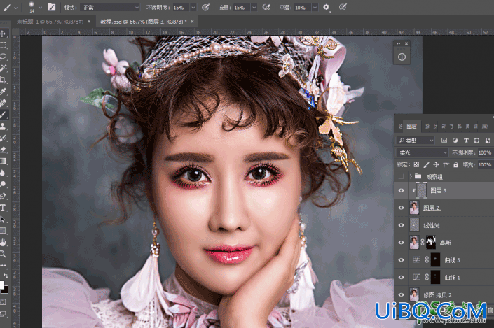 Photoshop对商业美女人像皮肤和妆容进行精修，打造精致的美女照片。