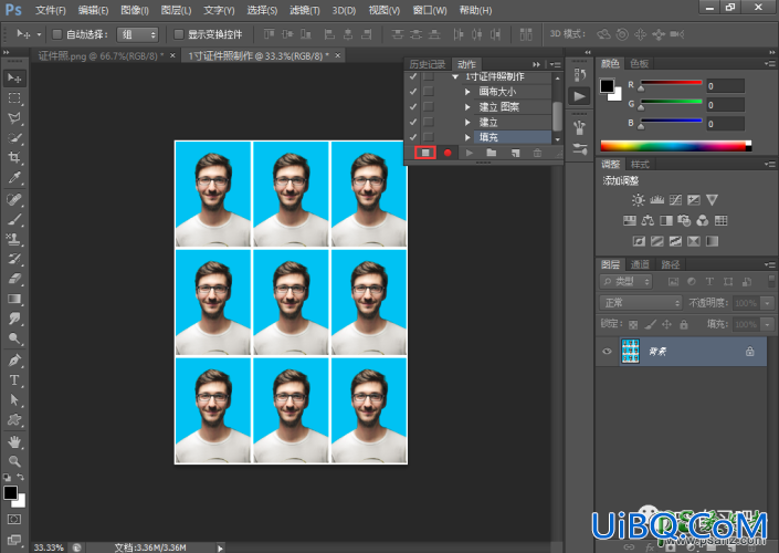 Photoshop证照制作技巧：学习一、二寸照片制作的技巧及结合动作的运用。