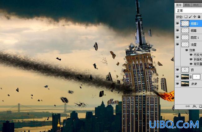 ps合成教程:流星撞高楼的爆炸特效