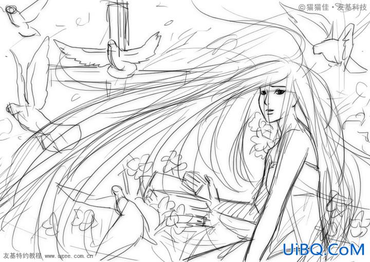 ps绘制长发飞舞MM玄幻插画上色教程