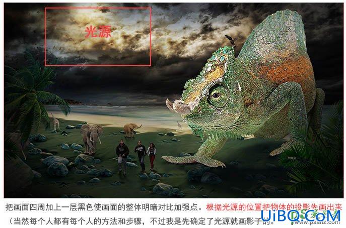 PS合成恐怖电影中的史前巨蜥-巨大蜥蜴追赶人类的影像图片