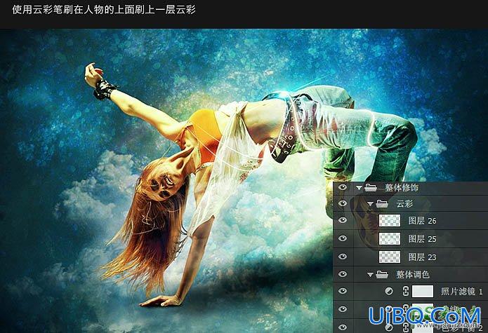 PS合成教程：创意合成星空上的美女舞动场景特效图片