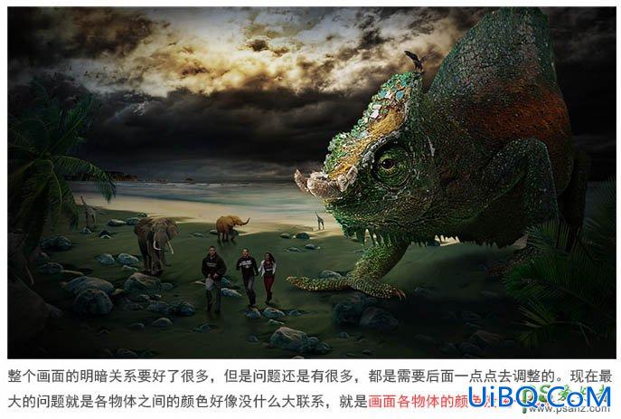 PS合成恐怖电影中的史前巨蜥-巨大蜥蜴追赶人类的影像图片