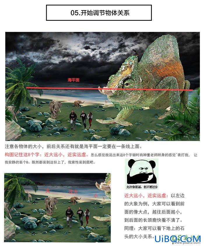 PS合成恐怖电影中的史前巨蜥-巨大蜥蜴追赶人类的影像图片