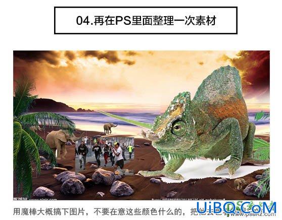 PS合成恐怖电影中的史前巨蜥-巨大蜥蜴追赶人类的影像图片