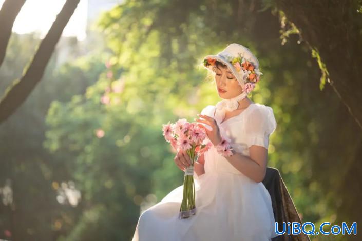 Photoshop人像调色教程：给漂亮的森系少女写真照调出绿野仙踪油画效果。