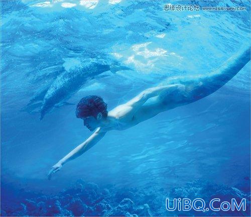 ps使用素材合成水下男美人鱼场景