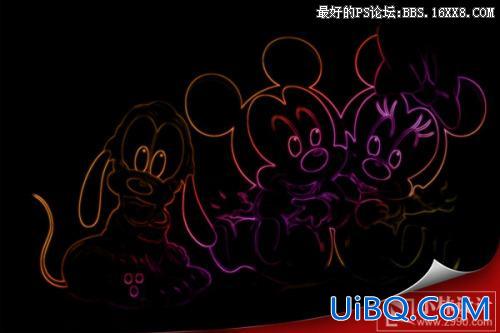 ps荧光线描效果
