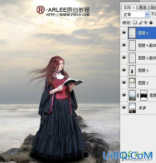 PS人像合成教程：创意打造古代西方少女在海边阅读的场景