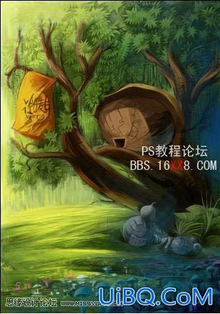 PS教程:手绘梦幻的忆童年插画