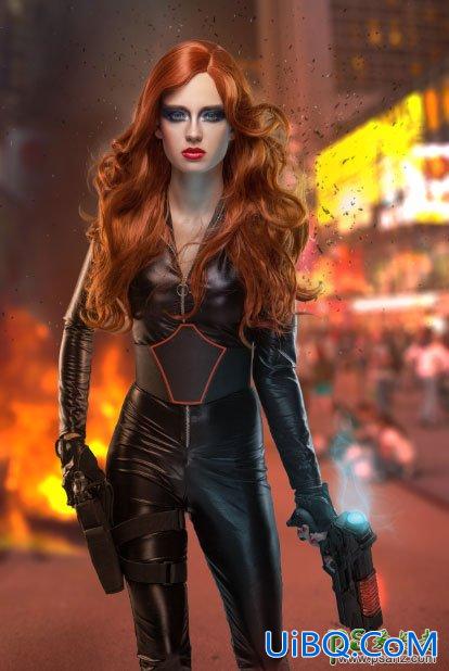 PS合成科幻电影中的美少女战士，超级英雄电影海报。
