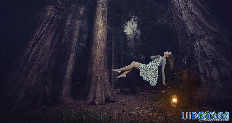PS人像合成教程：创意合成漂浮在半空中睡觉的少女精灵。