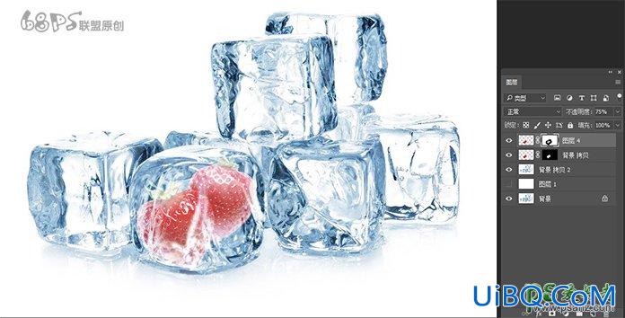 PS合成被冰块冻住的新鲜水果，合成冰冻水果创意图片