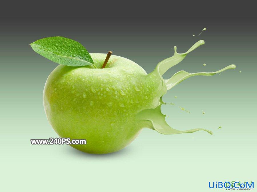 PS合成液体喷溅效果的青苹果特效图片，动感喷溅青苹果。