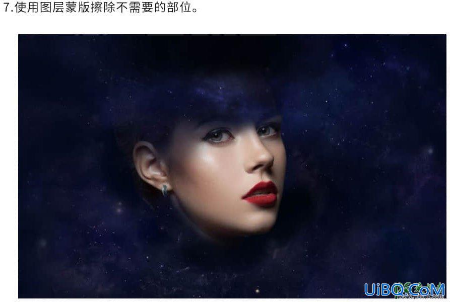 PS合成科幻效果的美女头像，绚丽科幻的星空美女头像。