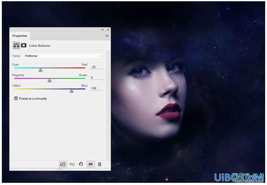 PS合成科幻效果的美女头像，绚丽科幻的星空美女头像。