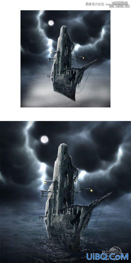ps合成幽灵鬼船场景