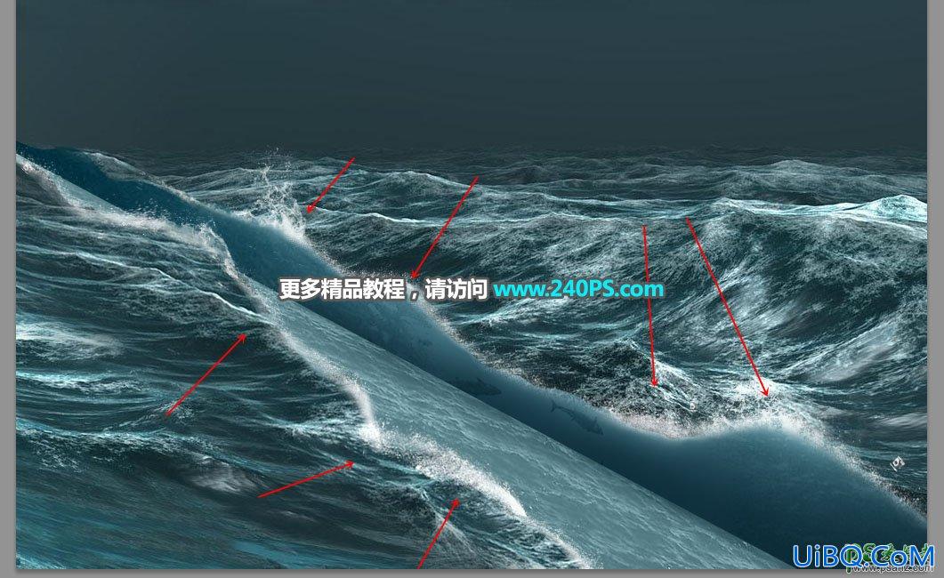 PS创意合成惊涛骇浪中航行的邮轮场景，海浪中的安全航线
