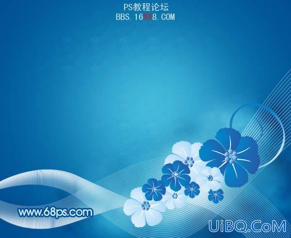 PS设计一张简洁的蓝色花朵壁纸