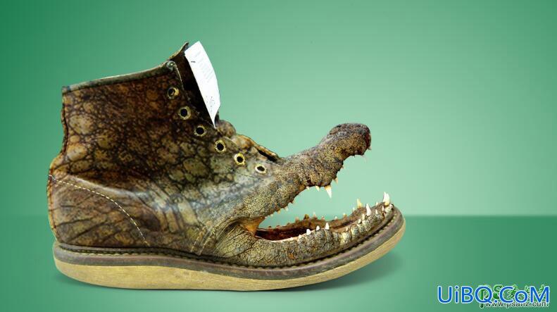 PS创意合成一只长着鳄鱼嘴巴的皮鞋，鳄鱼嘴鞋子特效图片