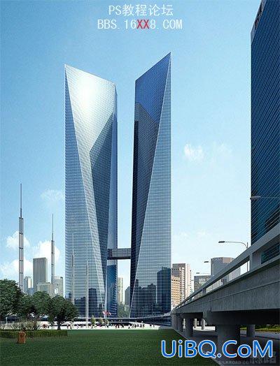 PS给建筑图片加上逼真的水波倒影