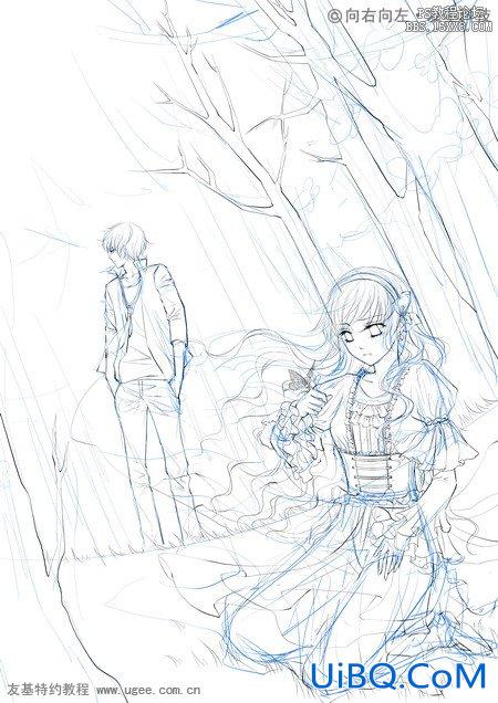 ps绘制梦幻森林中的王子与公主