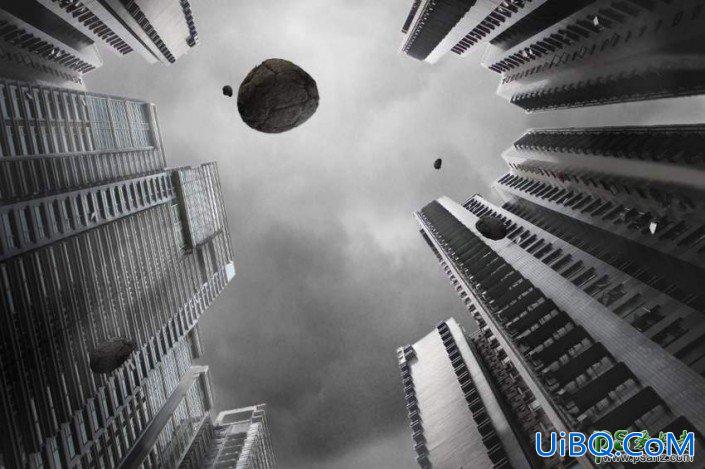 PS创意合成一幅外星球攻击地球的末日场景特效图片。