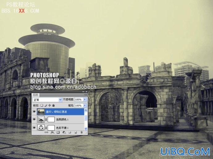 PS教程:调出古老商业街色调效果