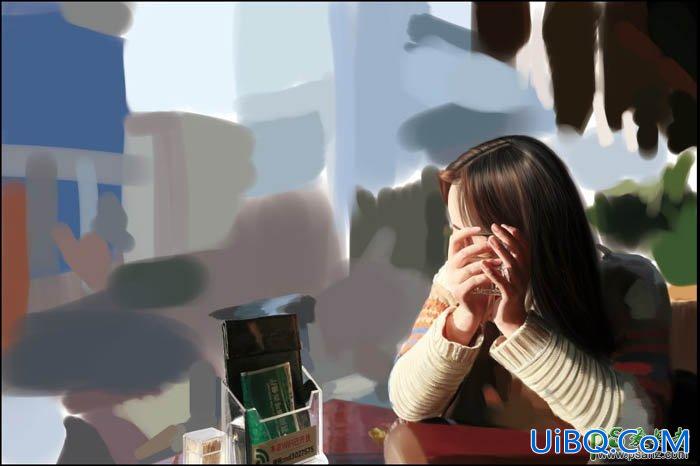 PS鼠绘在餐厅中静静等待的美女图片，Photoshop手绘美女实例教程