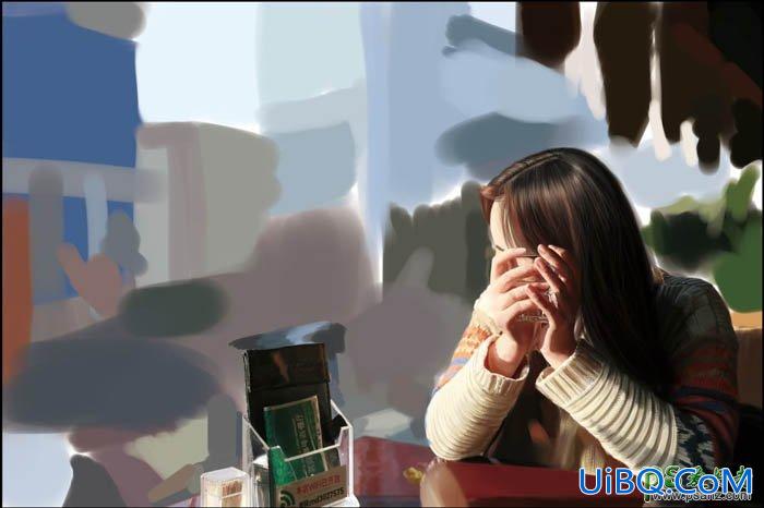 PS鼠绘在餐厅中静静等待的美女图片，Photoshop手绘美女实例教程