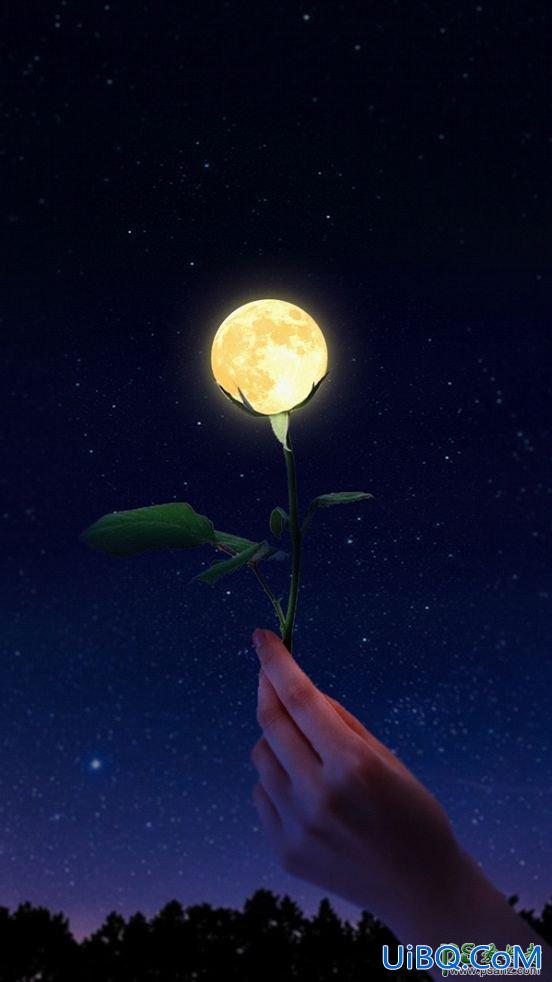 PS创意合成极具梦幻风格的玫瑰花月亮照片。