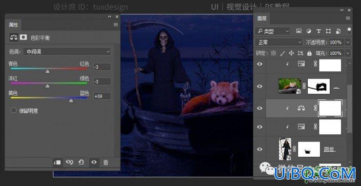 PS合成戏剧化风格的骷髅人像，骷髅人渡船的场景。