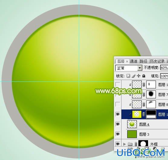 PS鼠绘玻璃质感绿色水晶球失量图，翠绿色玻璃水晶按扭制