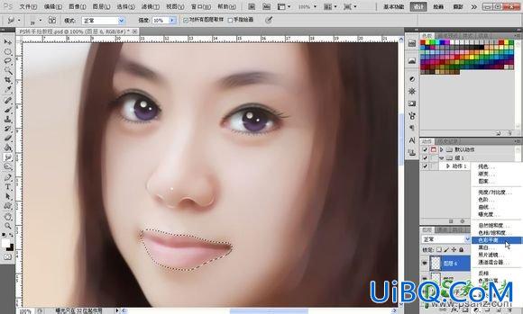 Photoshop美女转手绘教程：把手机美女自拍照制作出水润皮肤仿手绘效果