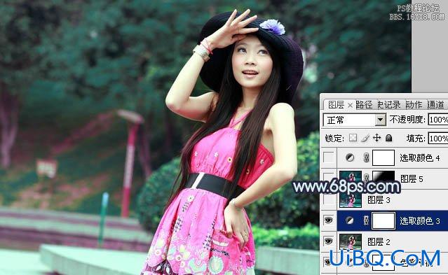 ps处理外景人物图片甜美的暗青色