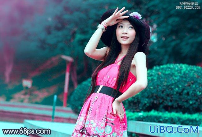 ps处理外景人物图片甜美的暗青色
