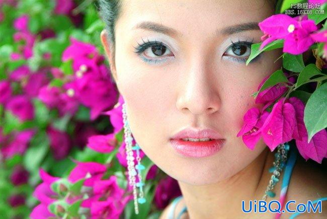 ps处理特写人物图片柔和的紫黄色
