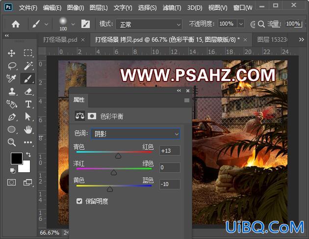 PS合成丧尸来袭战争场景,恐怖电影丧尸袭击城市的场景。