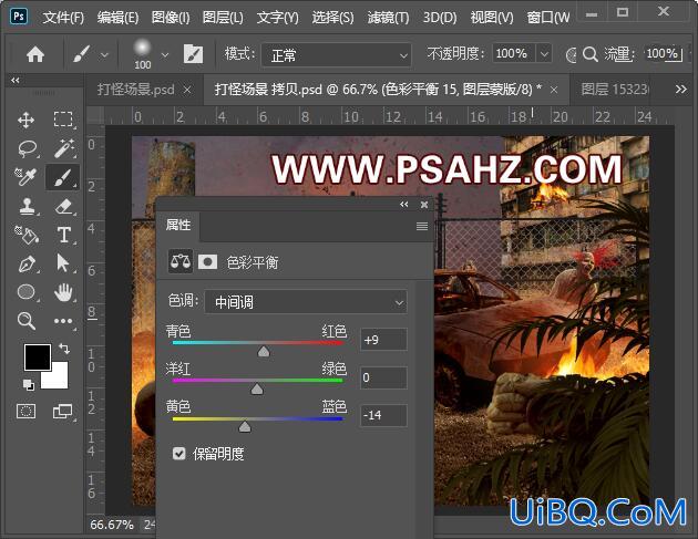 PS合成丧尸来袭战争场景,恐怖电影丧尸袭击城市的场景。