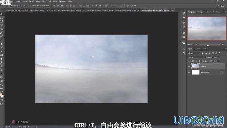 PS创意合成一个小女孩儿在天空的阶梯上遇见飞翔的鲸鱼场